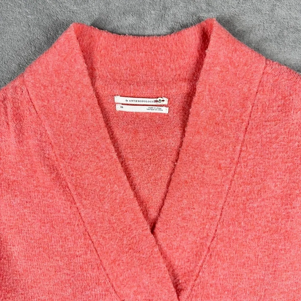 Anthropologie XS Coral‎ Pink Open Front Cardigan Shawl Collar Textured Knit